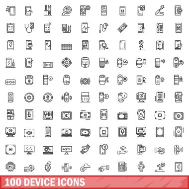 100 device icons set, outline style clipart