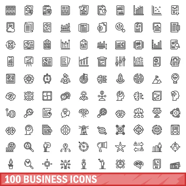 100 business ikony set, styl osnovy — Stockový vektor
