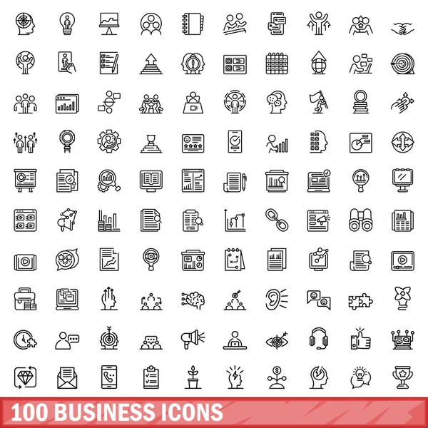 Zestaw ikon 100 biznes, styl konturu — Wektor stockowy