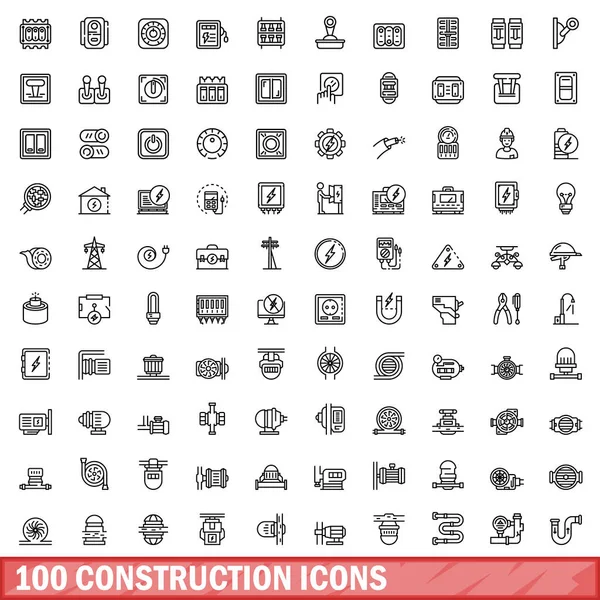 100 inşaat Icons set, anahat stili