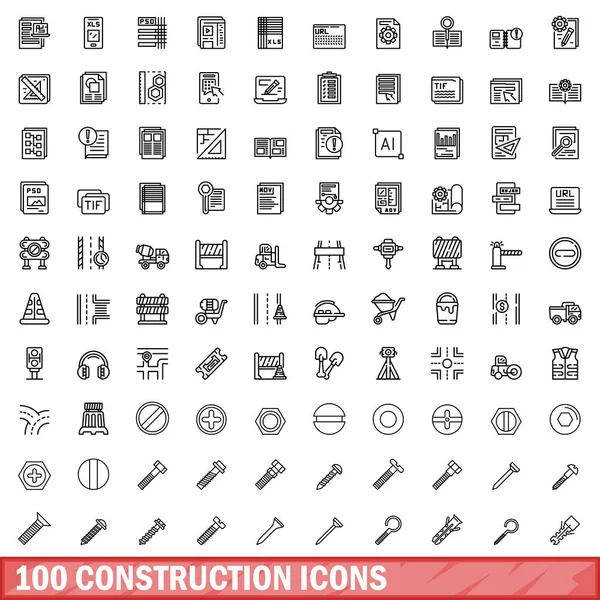 100 inşaat Icons set, anahat stili