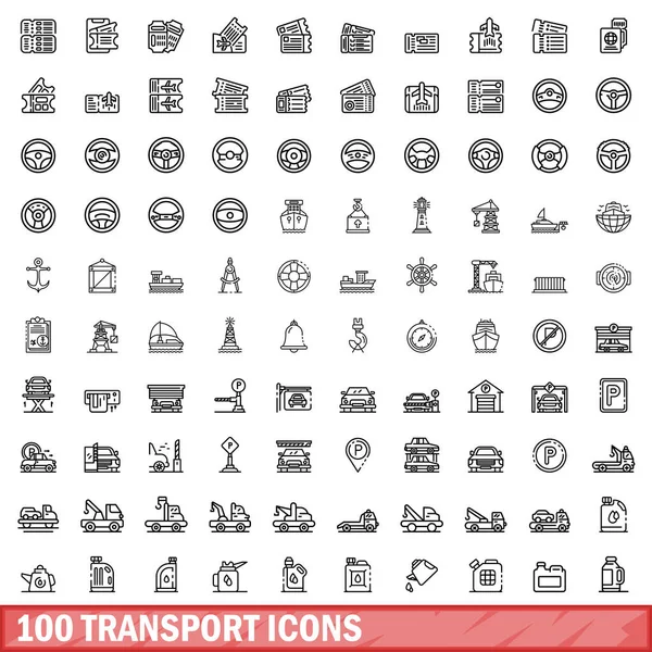 stock vector 100 transport icons set, outline style