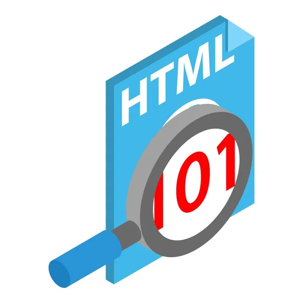 Internetes keresés ikon izometrikus vektor. Nagyító és html fájl ikon — Stock Vector