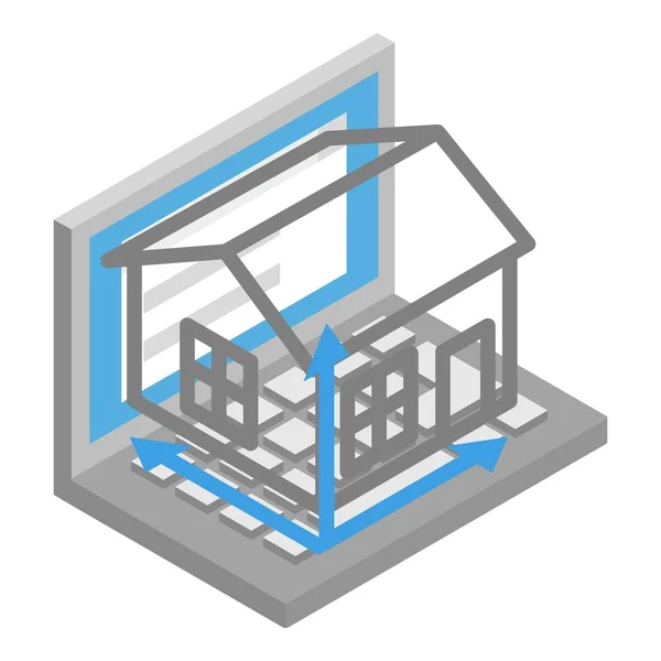 建設プロジェクトのアイコン等角ベクトル。ラップトップと家の投影を開く — ストックベクタ