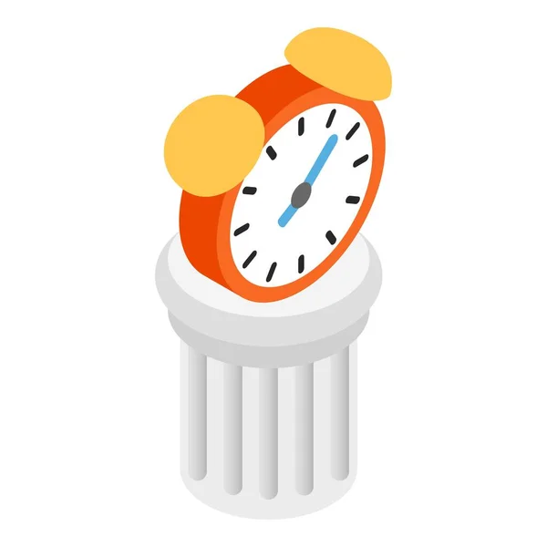 Study time icon isometric vector. Bright retro alarm clock on white column stand — Stock Vector