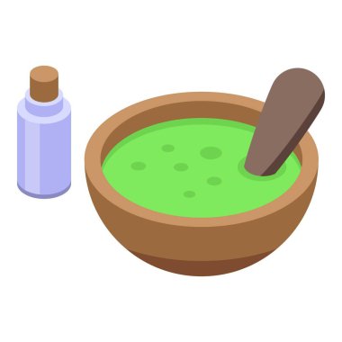 Spa yüz maskesi ikonu izometrik vektörü. Parlak saçlı.