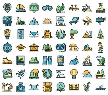 Eko turizm simgeleri vektörü düz hale getirdi