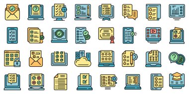 Çevrimiçi sınav simgeleri vektörü düzleştirin