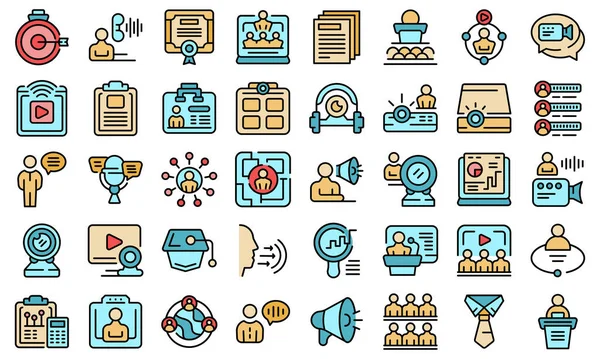 Conference icons set vector flat — Stock Vector