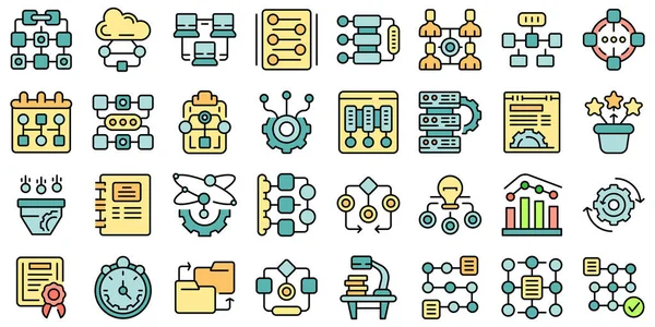 Iconos de flujo de trabajo conjunto vector plano — Archivo Imágenes Vectoriales