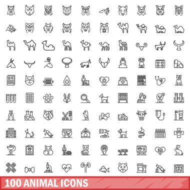 100 hayvan Icons set, anahat stili