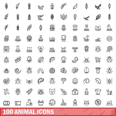 100 hayvan Icons set, anahat stili