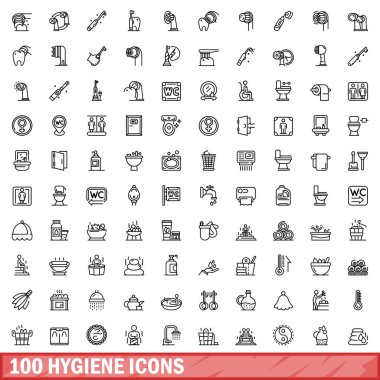 100 hijyen Icons set, anahat stili