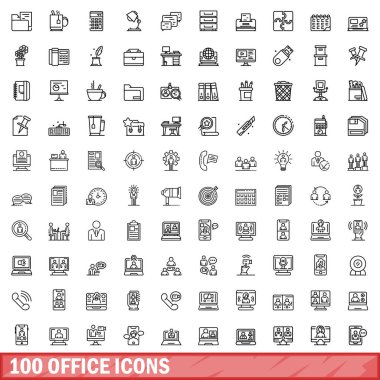 100 office Icons set, anahat stili