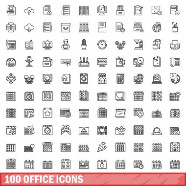 100 office Icons set, anahat stili
