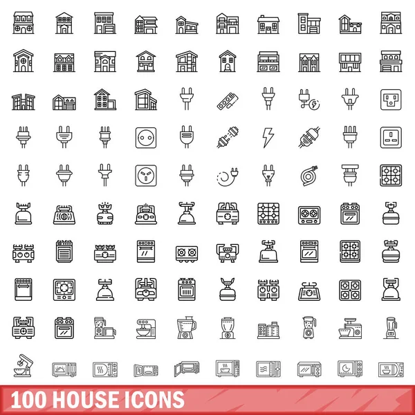 100 ev simgesi seti, özet biçimi — Stok Vektör