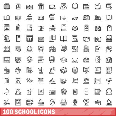 100 Icons set, anahat stili okul