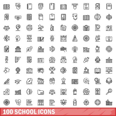 100 Icons set, anahat stili okul