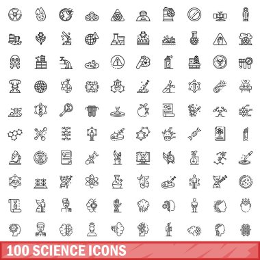 100 bilim Icons set, anahat stili