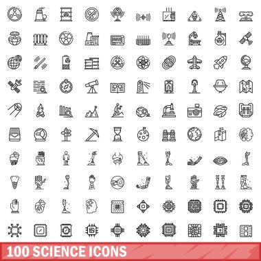 100 bilim Icons set, anahat stili