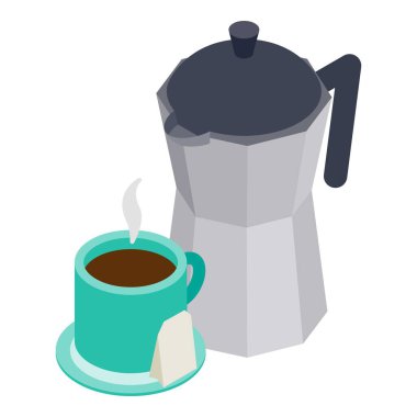 Geleneksel içecek ikonu izometrik vektörü. Gayzer kahve makinesi moka pot hot drink