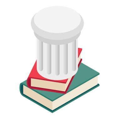 Education concept icon isometric vector. White column and two closed paper book clipart