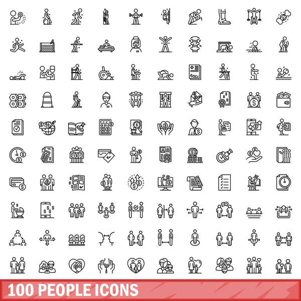 100 kişi Icons set, anahat stili — Stok Vektör