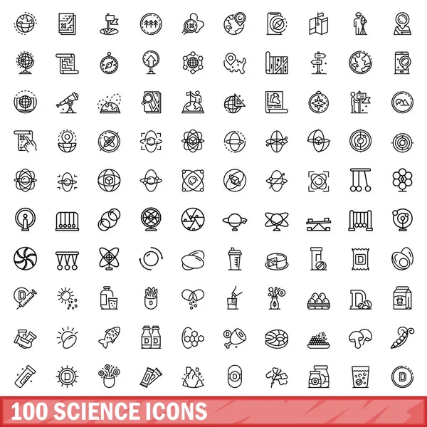 100 bilim Icons set, anahat stili — Stok Vektör