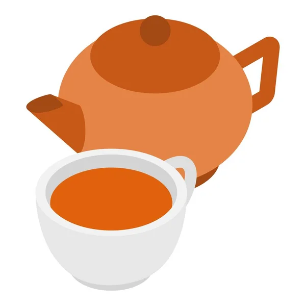 Tea hagyomány ikon izometrikus vektor. Gyönyörű kerámia teáskanna és csésze tea — Stock Vector