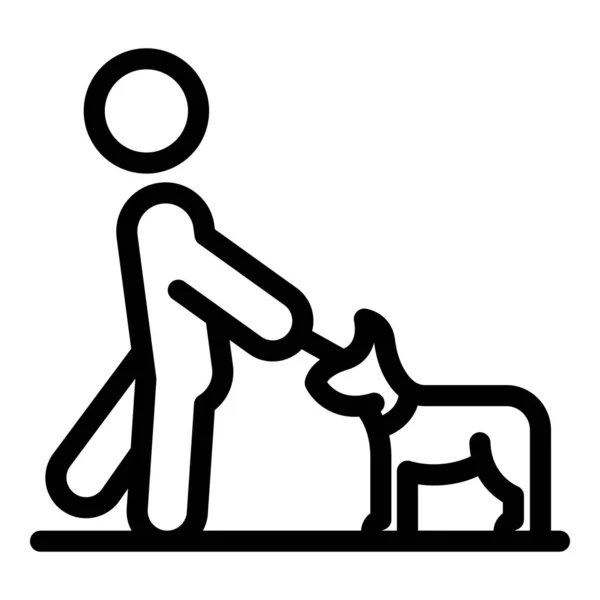 Muž pes chůze ikona obrys vektor. Štěně mazlíčka — Stockový vektor