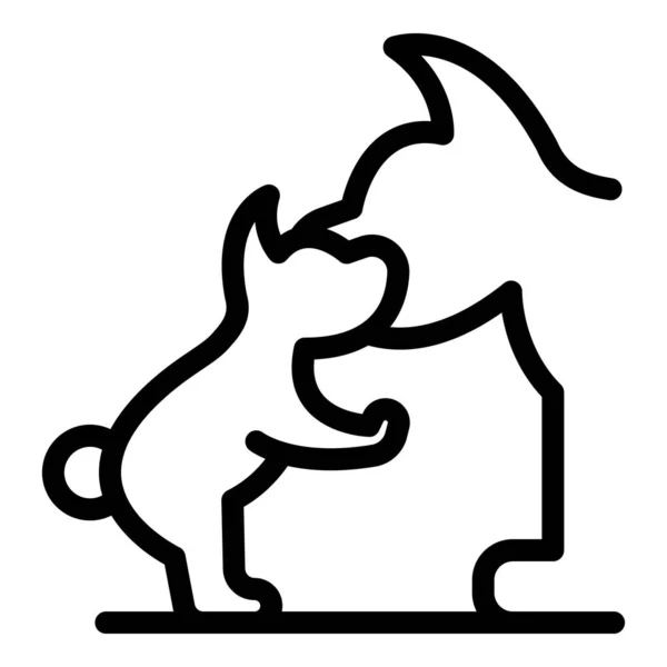 Cão passeio ícone da família contorno vetor. Cãozinho de estimação — Vetor de Stock