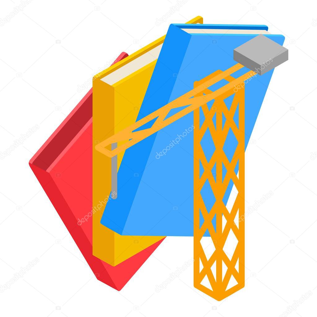 Construction education icon isometric vector. Building tower crane and book icon