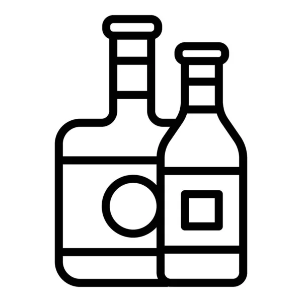 Accueil bouteille de vin icône contour vecteur. Étagère en bois — Image vectorielle