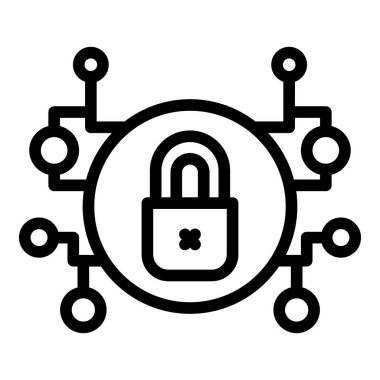 Dijital kilit simgesi dış hat vektörü. Veri güvenli