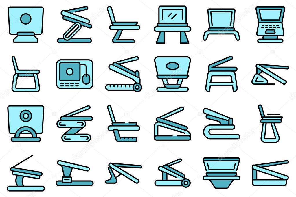 Laptop stand icons set vector flat