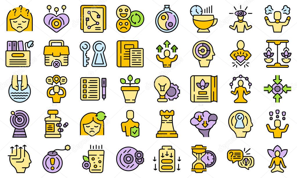 Stress reduction icons set vector flat