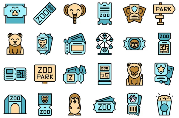 Zoo ticket icons set vector flat — Stock Vector