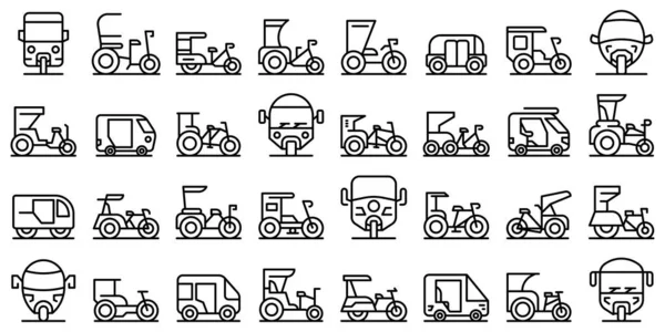 Trishaw ikoner ange kontur vektor. Pedicab cykel — Stock vektor