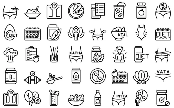 Ayurvedic diet icons set outline vector. Food eating — Stock Vector