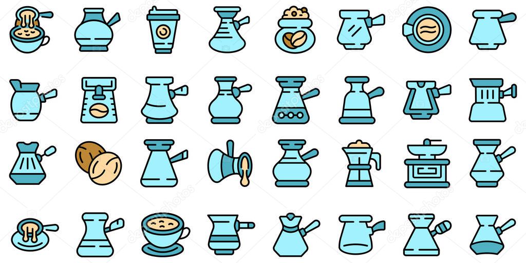 Turkish coffee pot icons set vector flat