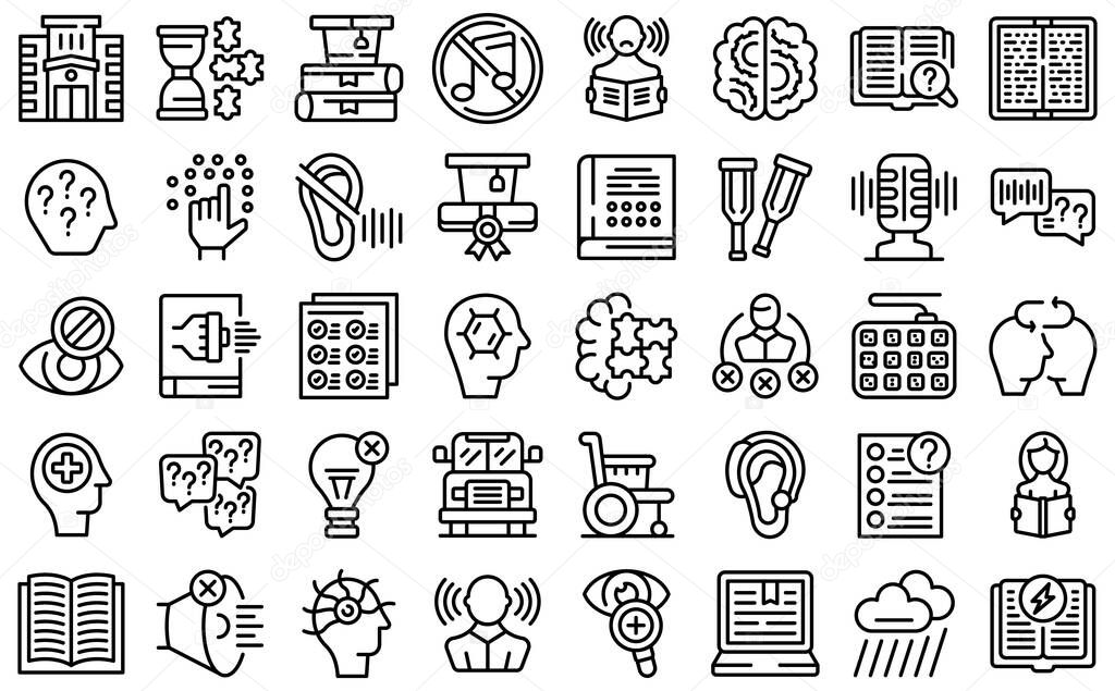 Learning disability icons set outline vector. Inclusive education
