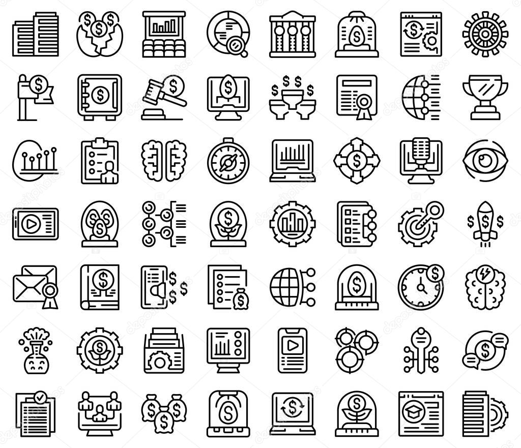 Business incubator icons set outline vector. Smart invest