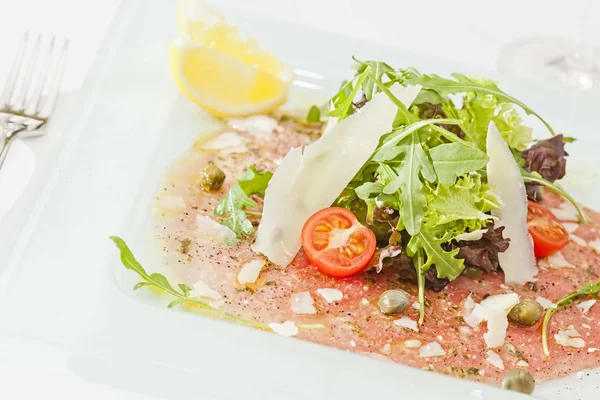 Beef Carpaccio with Parmesan Cheese — Stock Photo, Image