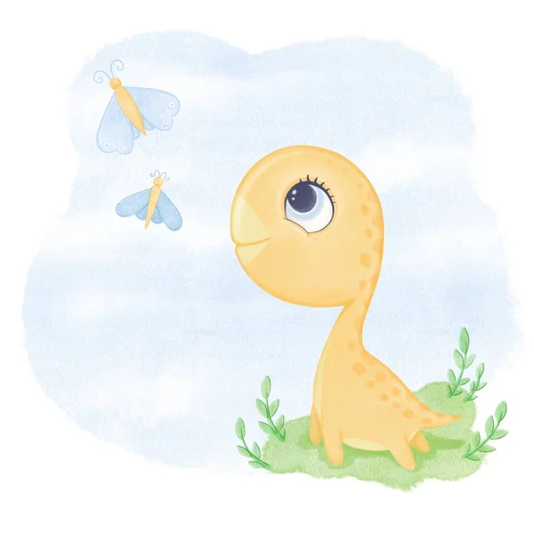 Nettes Baby Dino Aquarell Handgezeichnete Illustration — Stockfoto