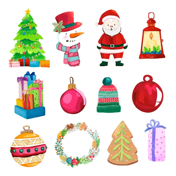 Christmas Decorative Elements Set Vector Illustrations White Background — Stock Vector