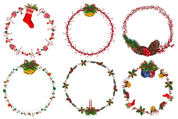 Set Christmas Wreath Winter Floral Elements Vector Illustration — Stock Vector