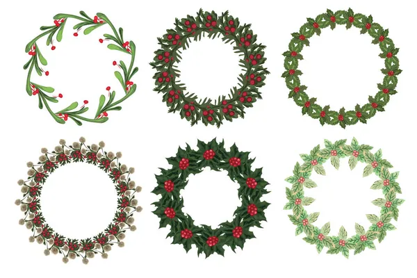 Комплект Рождественского Венка Элементами Зимнего Цветов Векторная Иллюстрация — стоковый вектор