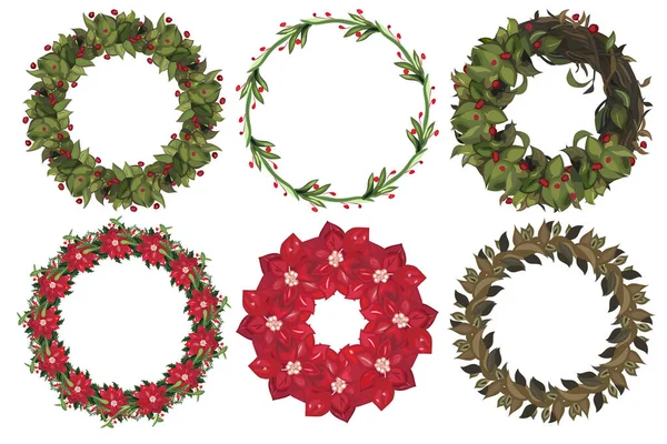 Conjunto Grinalda Natal Com Elementos Florais Inverno Ilustração Vetorial — Vetor de Stock
