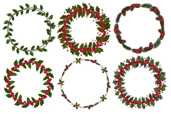 Χριστουγεννιάτικο Στεφάνι Χειμωνιάτικα Ανθικά Στοιχεία Εικονογράφηση Διανύσματος — Διανυσματικό Αρχείο