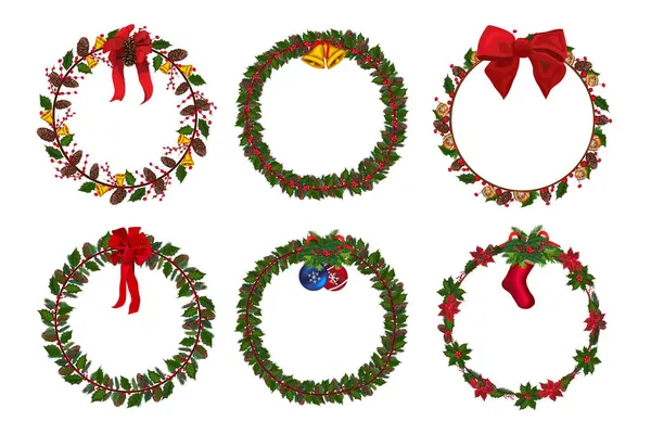 Set Christmas Wreath Winter Floral Elements Vector Illustration — Stock Vector